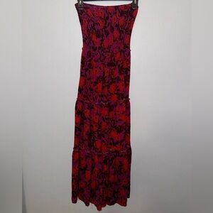 Anthropologie Red and Purple Floral Maxi Dress